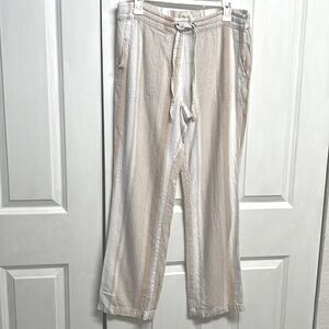 Per Se White Tan Stripe Pocket Mid Rise Linen Blend Casual Pants Size M